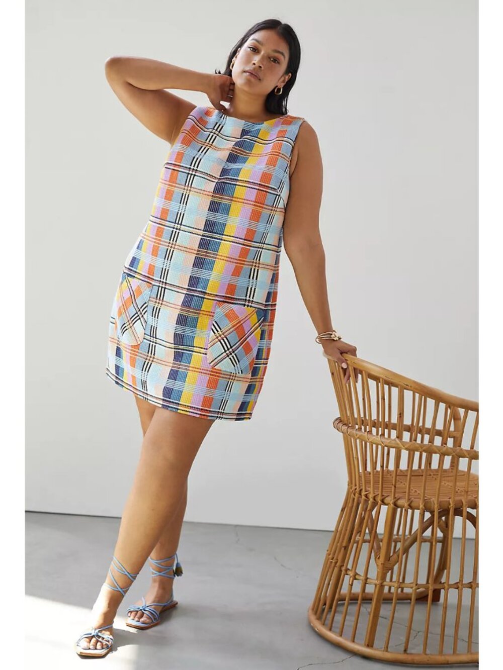 EVA FRANCO Multi Color Plaid Sleeveless Shift Dress Size 18W